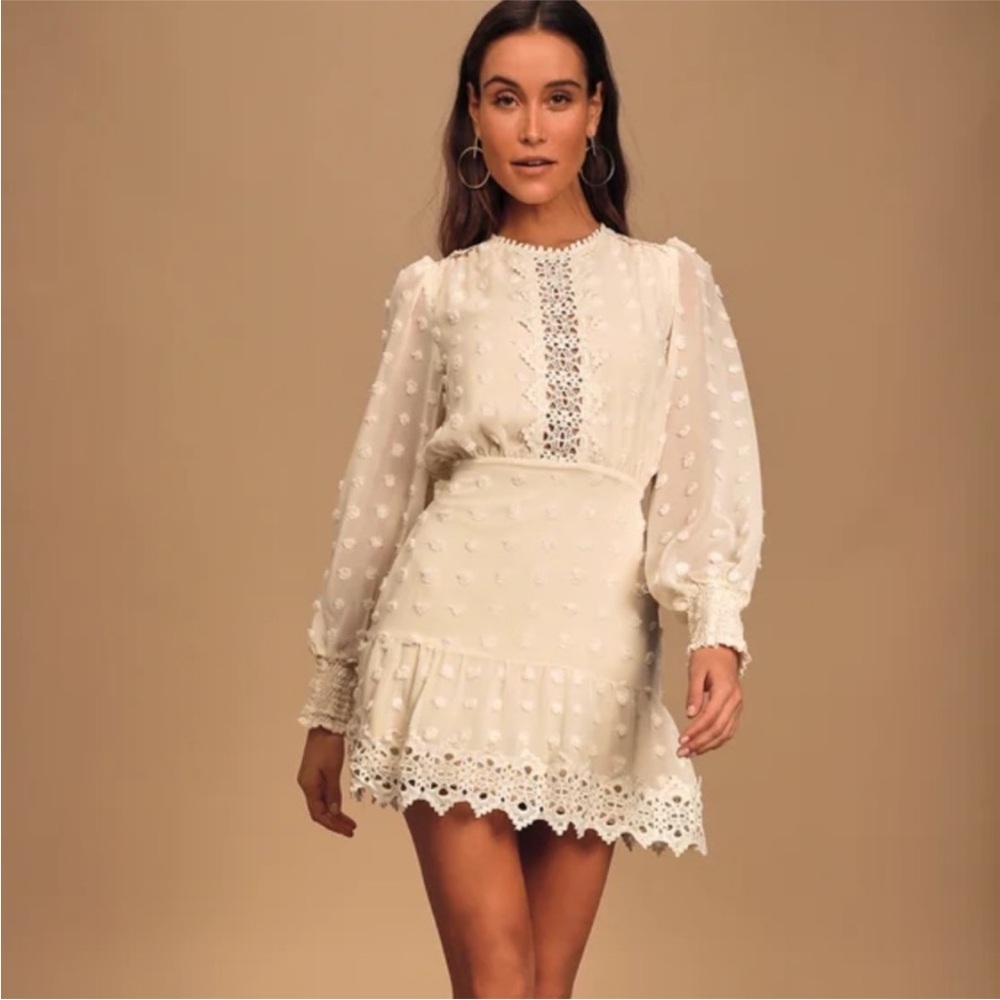 Cream Swiss dot mini dress. So cute!!! Would be great for the holidays!!